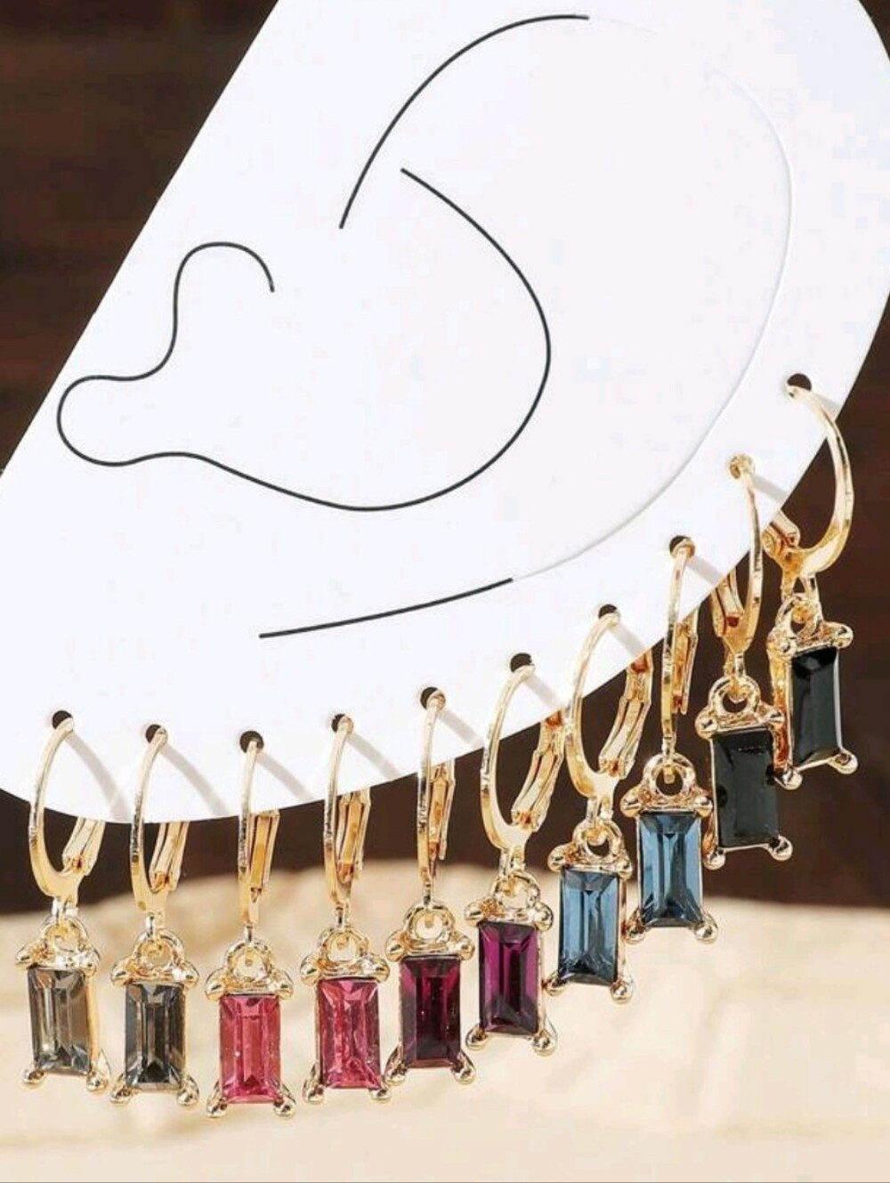 NEW Gold-Plated Multi-Color Rectangular Gem Hoop Earrings - Women Jewelry